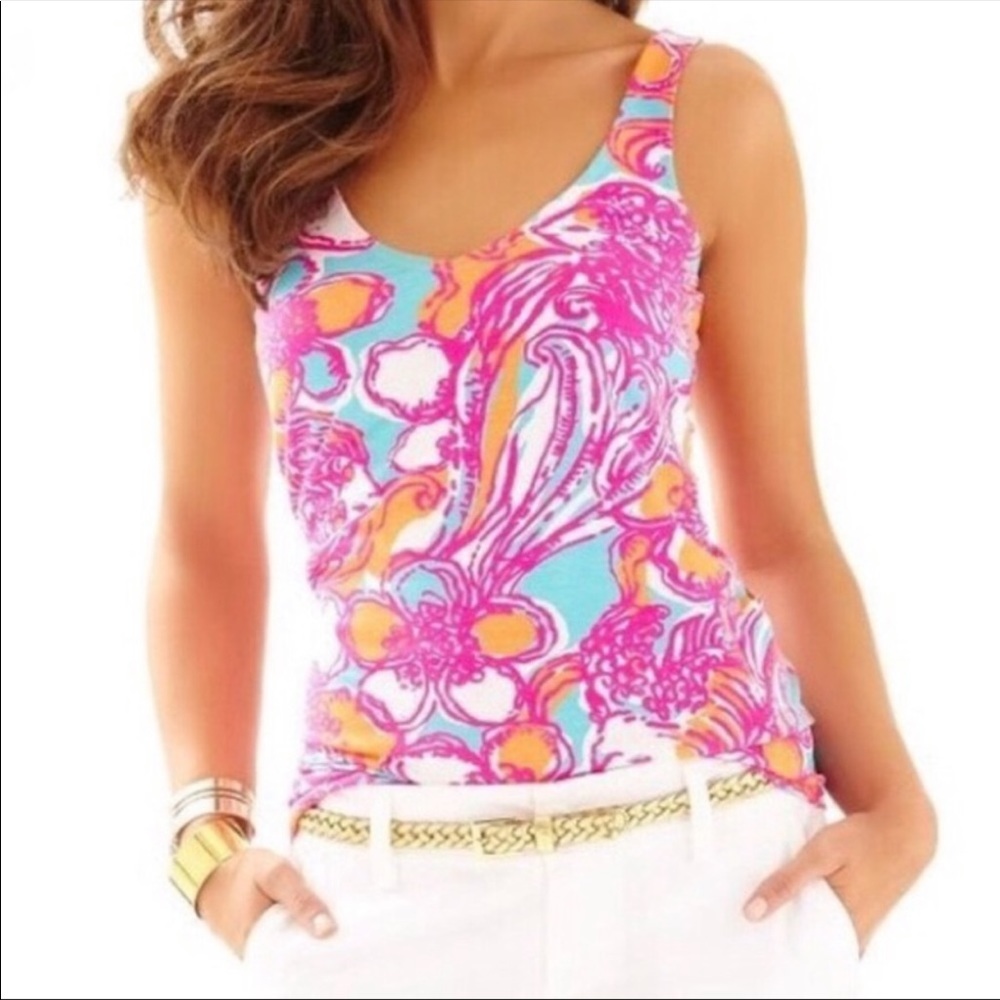 Lilly Pulitzer Tabbie V-Neck Pink Blue Tank Small